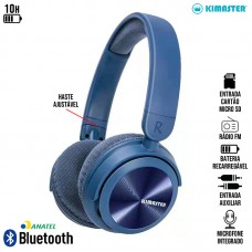 Headphone sem Fio Bluetooth/Aux/Rádio FM/SD Drivers 40mm Ajustável com Microfone Elite K9 Kimaster - Azul